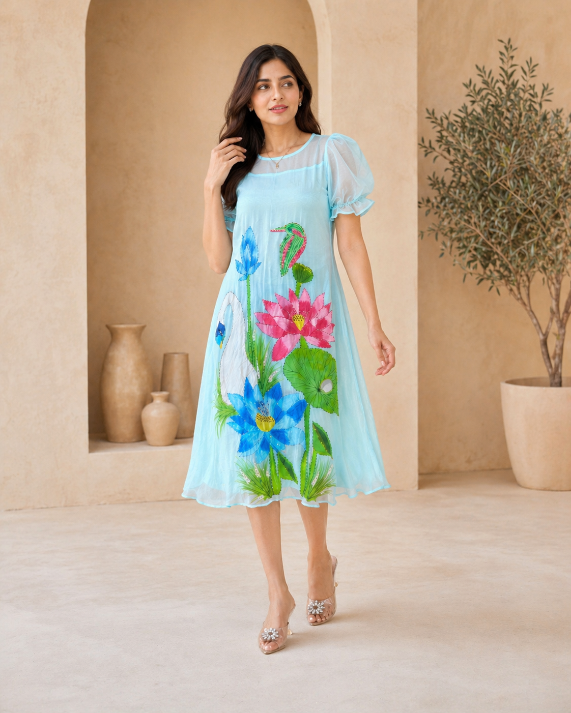 Powder Sky - Handpainted Frock styling