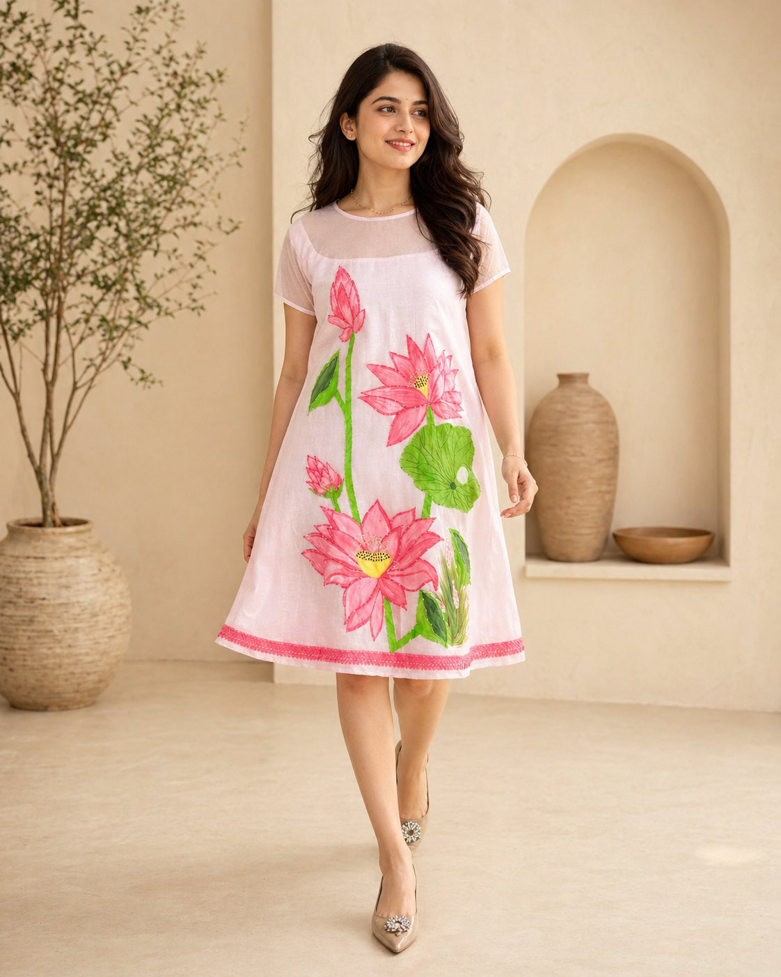Soft Peach - HandPainted Frock