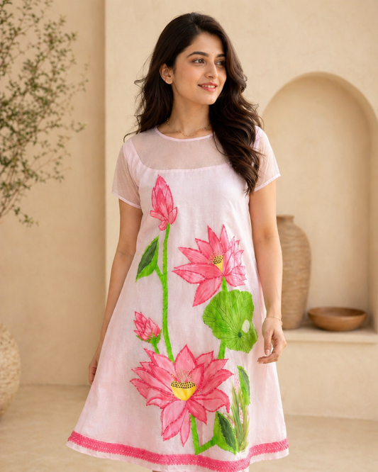 Soft Peach - HandPainted Frock