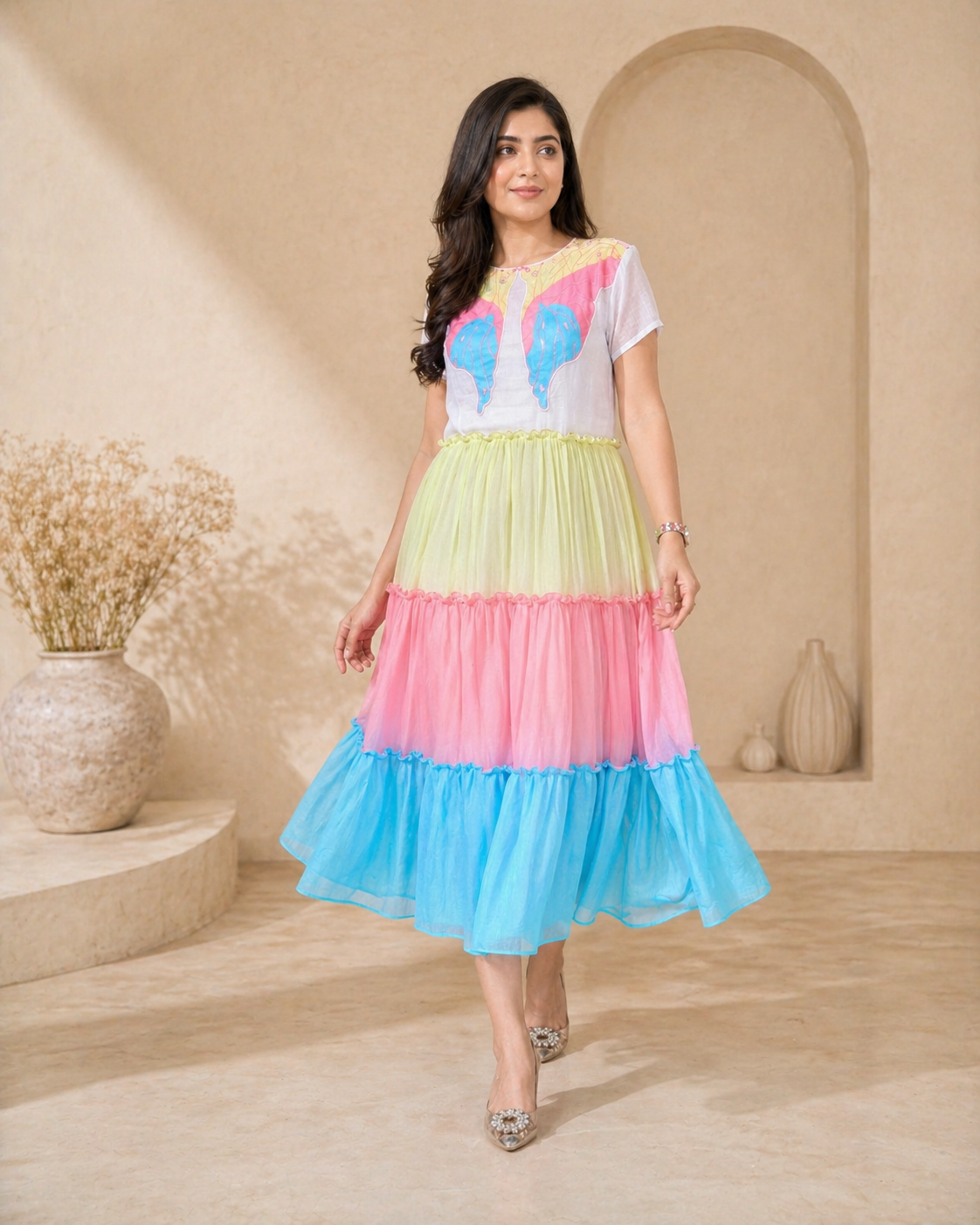 Mul cotton frock with hand painted motif styling