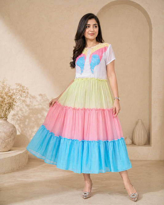 Mul cotton frock with hand painted motif