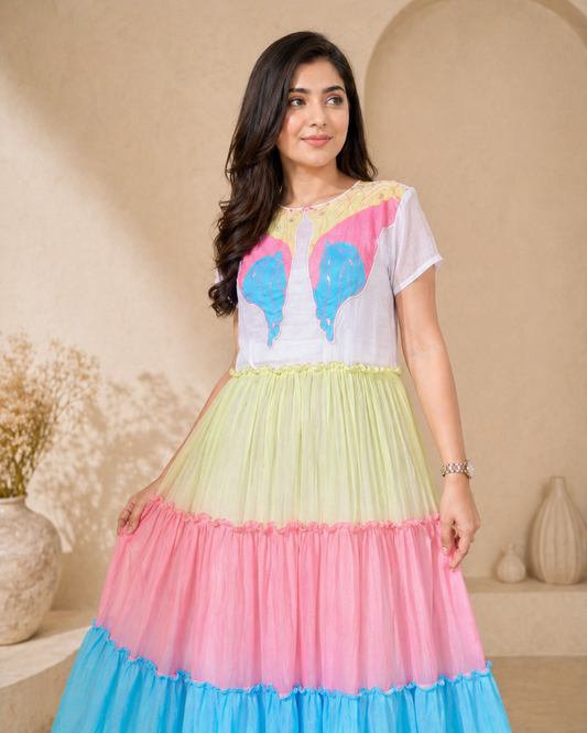 Mul cotton frock with hand painted motif