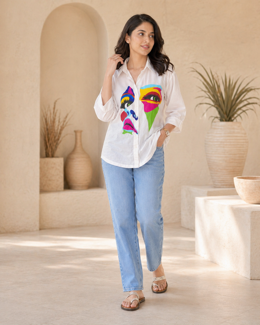 White shirt with hand painted motif