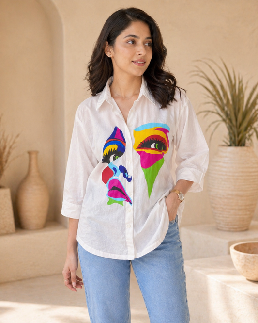 White shirt with hand painted motif
