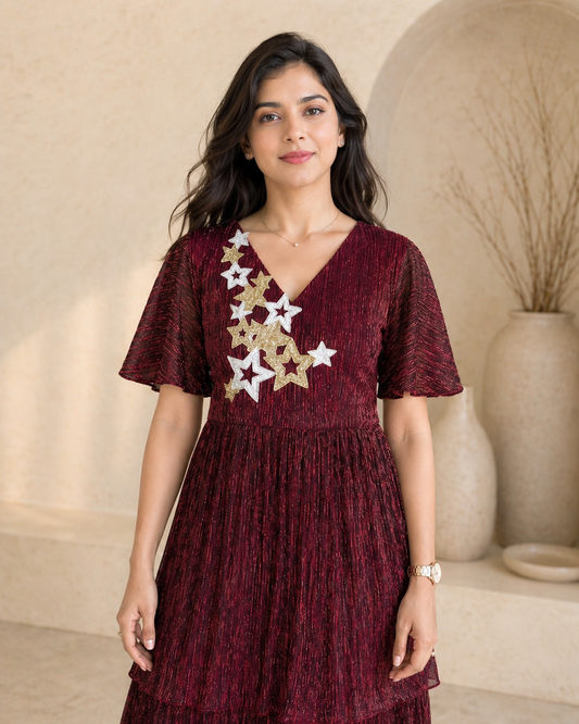 Cherry Stretch - lyrca party frock with hand embroidery