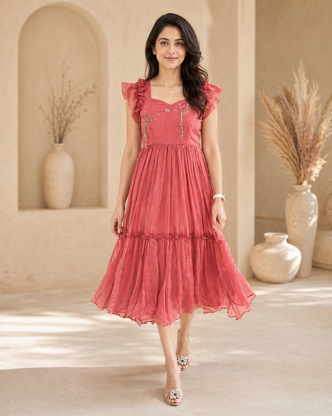 Mul cotton with butterfly motif hand embroidery frock styling