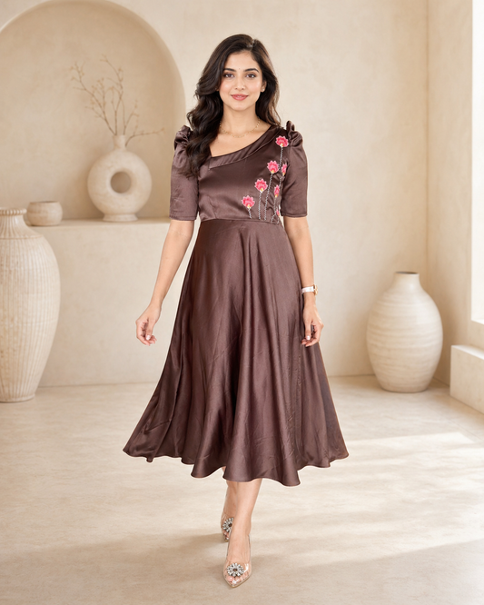 Mocha Stain frock with hand embroidery