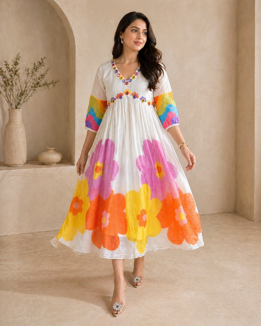 Ivory Mirror work shine with floral charm-frock