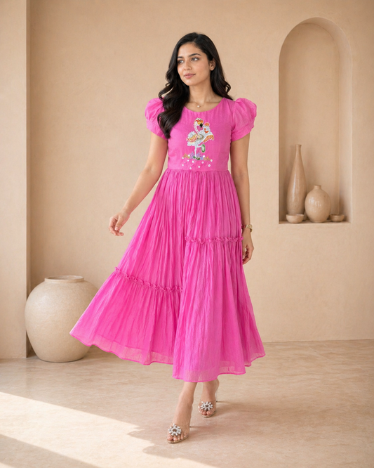 Mul mul chanderi frock with hand embroidery