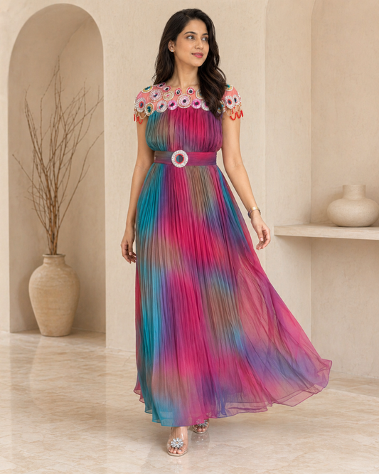 Multi colour frock  with mirror work