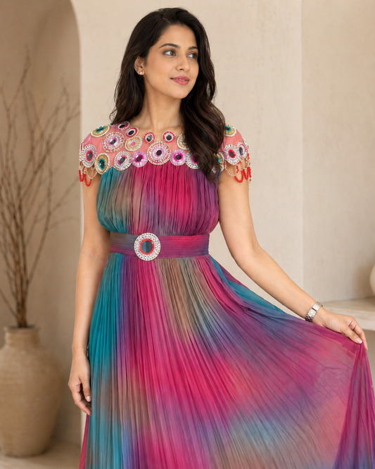 Multi colour frock  with mirror work