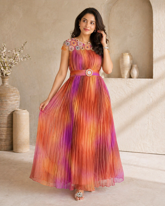 Multi colour frock with mirror work