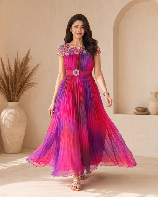 Multi colour frock with mirror work