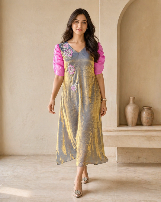 Glass tissue frock with hand embroidery detailing