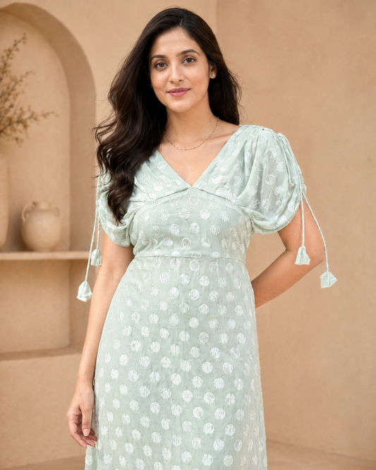 Pista green georgette frock