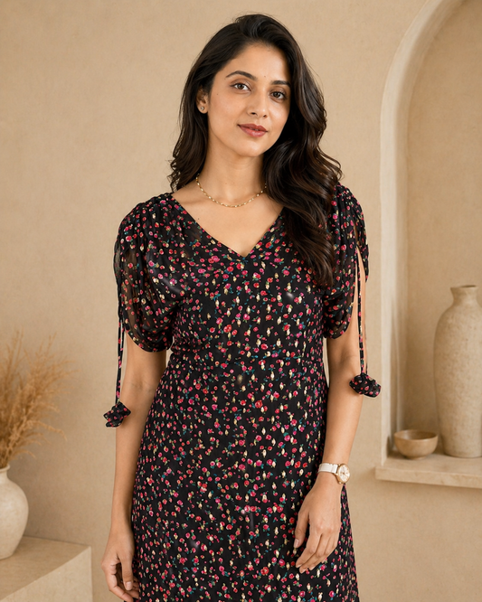 Black with pink georgette frock