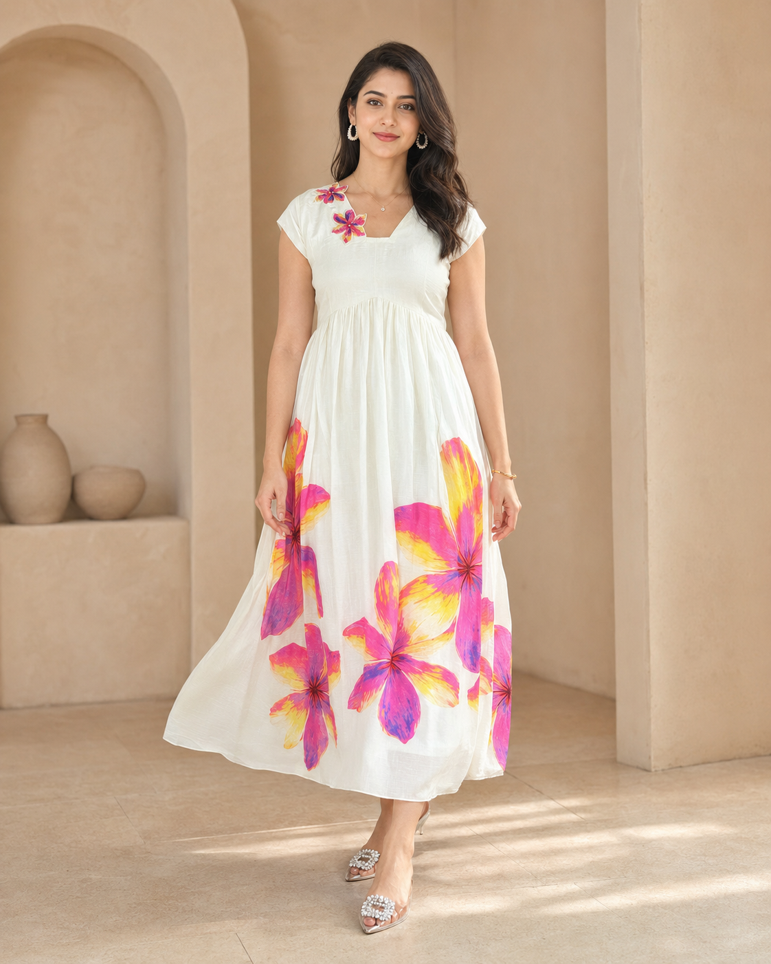 White Frock With Hand Embroidery