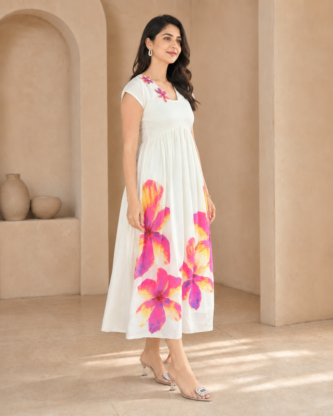 White Frock With Hand Embroidery styling