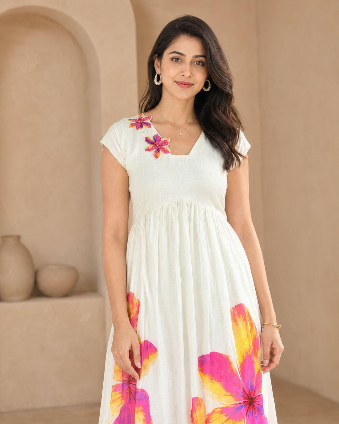 White Frock With Hand Embroidery detail